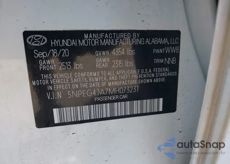 2021 Hyundai Sonata Se из США, поврежденный, VIN 5NPEG4JA7MH073231